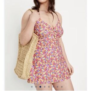 OLD NAVY Twist-Front Swimsuit Dress Ditsy Floral XL Cruise Resortwear Spa Beach